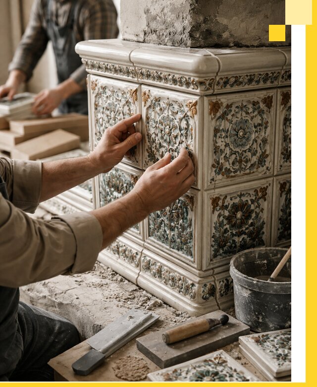 Изразцовые камины под ключ в Твери: проект и монтаж