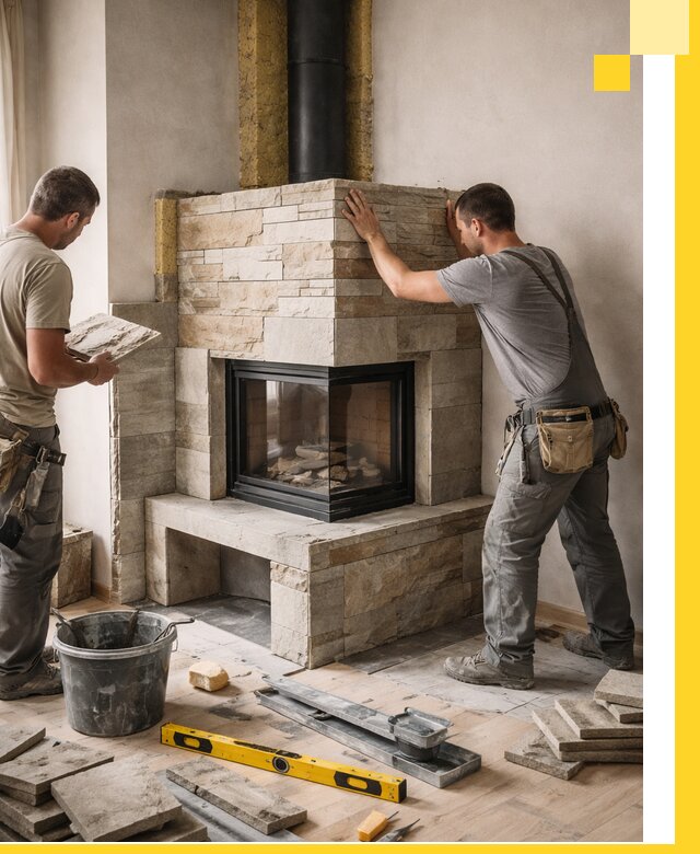 Угловые камины под ключ проект, монтаж и отделка в Твери