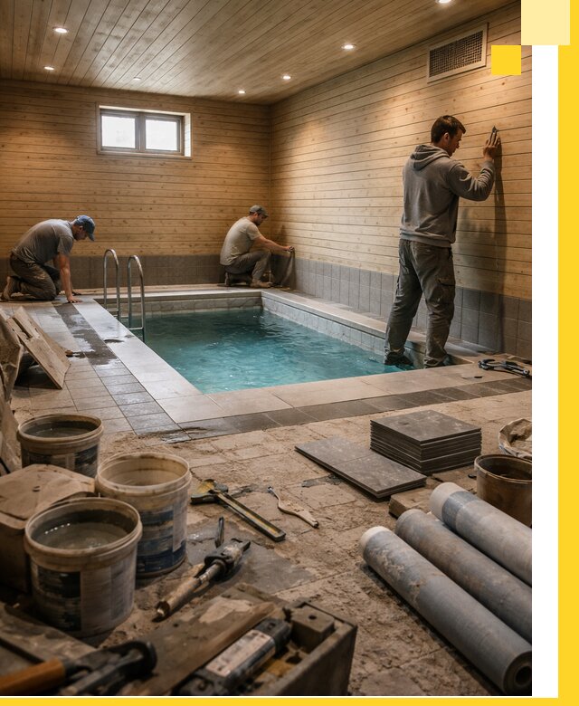 Строительство бани с бассейном и сауной под ключ в Твери