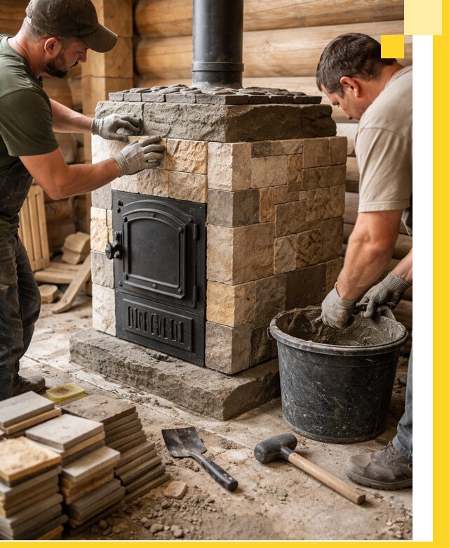 Облицовка банной печи под ключ в Твери: камень и плитка