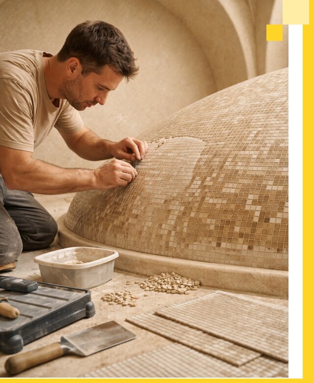 Профессиональная укладка мозаики для хамама под ключ в Твери